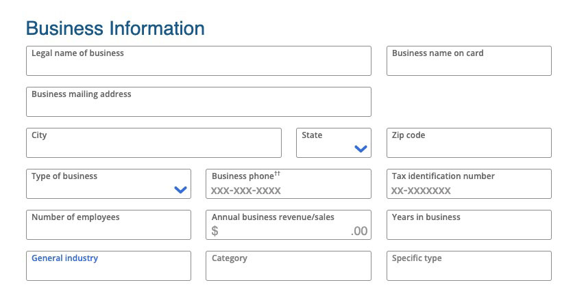 Chase Ink credit card application form