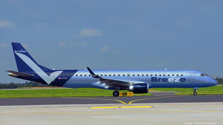 Breeze Airways will begin taking delivery of 30 Embraer 195 regional airplanes seen here from Azul, a Brazilian carrier.